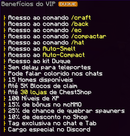 Benefícios do VIP Duque
