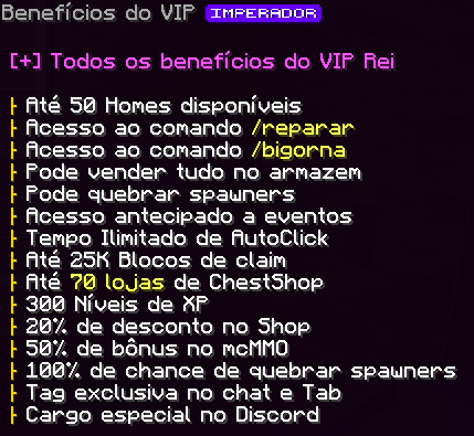 Benefícios do VIP Imperador